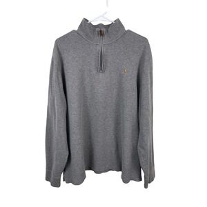 Polo Ralph Lauren Mens XL Estate Rib Quarter Zip Pullover Sweater Gray Cotton